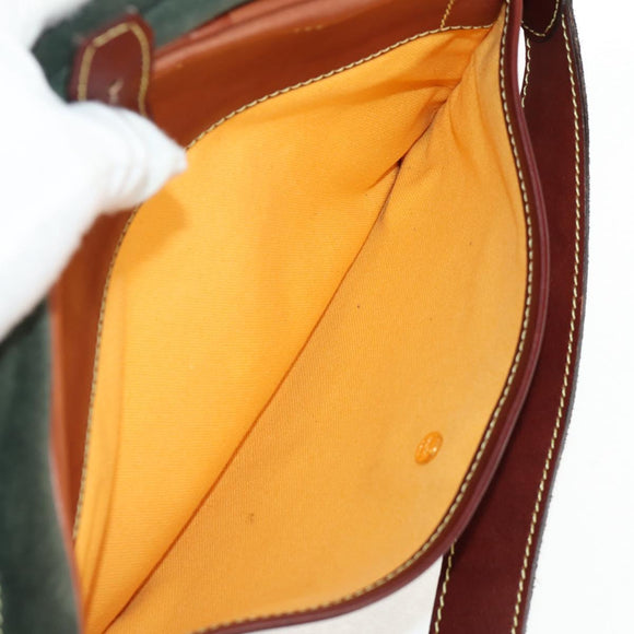 LOEWE Anagram Shoulder Bag Leather Suede Brown Gold Auth ep12235