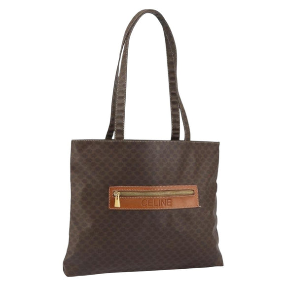 CELINE Macadam Canvas Tote Bag PVC Leather Brown Gold Auth ep12237