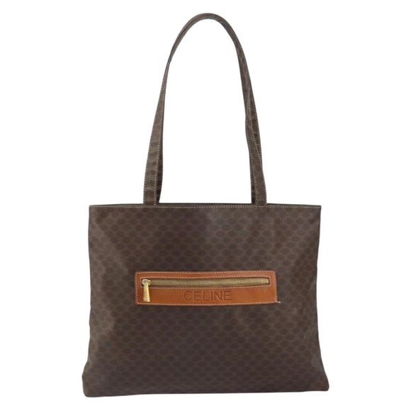 CELINE Macadam Canvas Tote Bag PVC Leather Brown Gold Auth ep12237