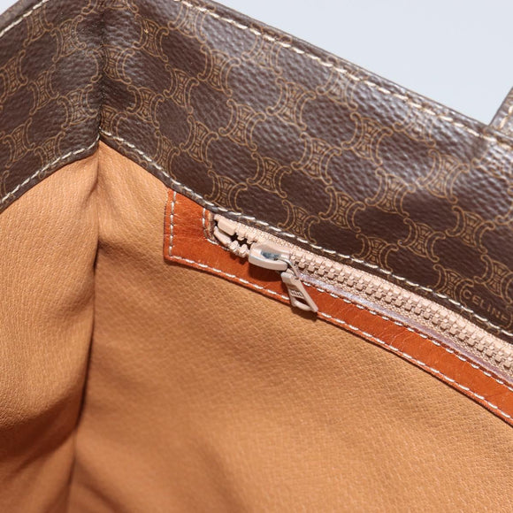 CELINE Macadam Canvas Tote Bag PVC Leather Brown Gold Auth ep12237