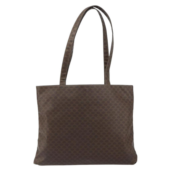 CELINE Macadam Canvas Tote Bag PVC Leather Brown Gold Auth ep12237