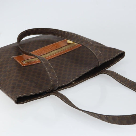 CELINE Macadam Canvas Tote Bag PVC Leather Brown Gold Auth ep12237