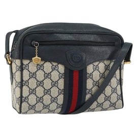 GUCCI GG Supreme Sherry Line Shoulder Bag PVC Navy Gold Red Auth ep12238