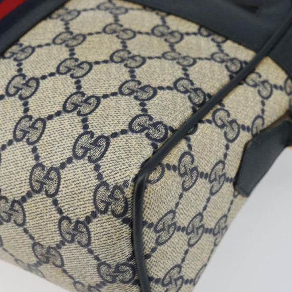 GUCCI GG Supreme Sherry Line Shoulder Bag PVC Navy Gold Red Auth ep12238