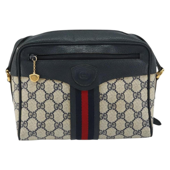 GUCCI GG Supreme Sherry Line Shoulder Bag PVC Navy Gold Red Auth ep12238