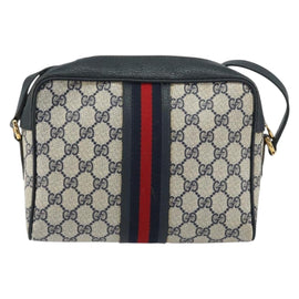 GUCCI GG Supreme Sherry Line Shoulder Bag PVC Navy Gold Red Auth ep12238 - 0