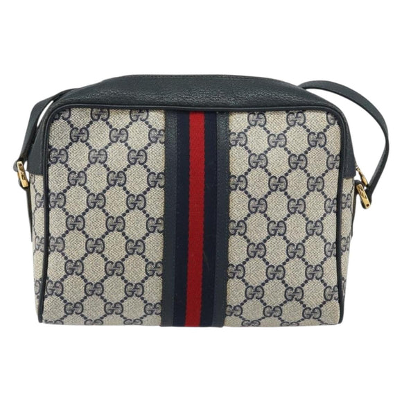 GUCCI GG Supreme Sherry Line Shoulder Bag PVC Navy Gold Red Auth ep12238