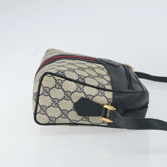 GUCCI GG Supreme Sherry Line Shoulder Bag PVC Navy Gold Red Auth ep12238