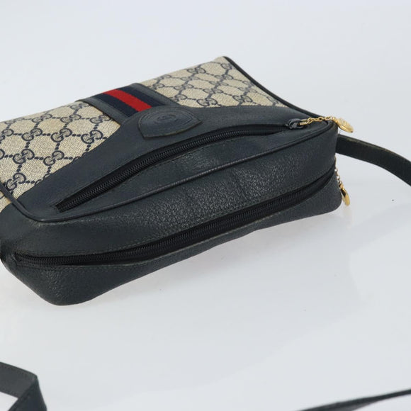 GUCCI GG Supreme Sherry Line Shoulder Bag PVC Navy Gold Red Auth ep12238