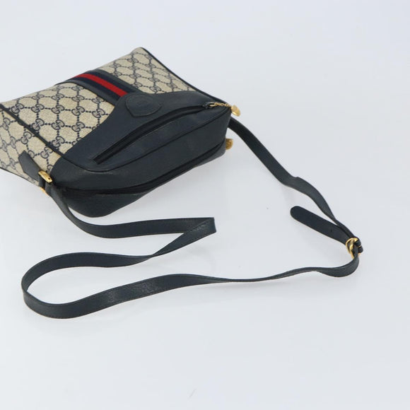 GUCCI GG Supreme Sherry Line Shoulder Bag PVC Navy Gold Red Auth ep12238