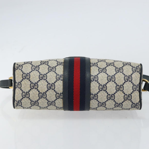 GUCCI GG Supreme Sherry Line Shoulder Bag PVC Navy Gold Red Auth ep12238