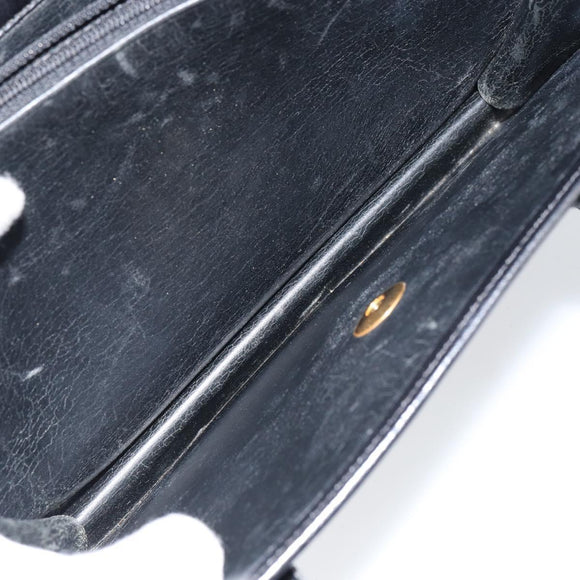 Christian Dior Hand Bag Leather Black Gold Auth ep12247