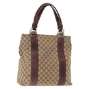 GUCCI GG Canvas Bamboo Tote Bag Beige Silver 232946 Auth ep12263-1