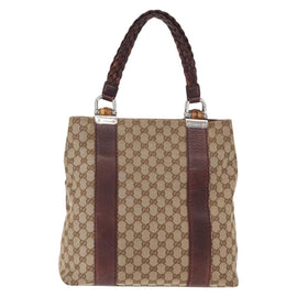 GUCCI GG Canvas Bamboo Tote Bag Beige Silver 232946 Auth ep12263 - 0