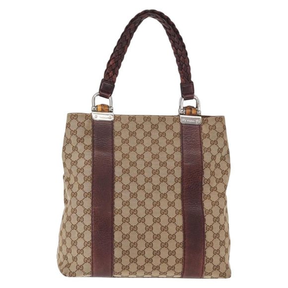 GUCCI GG Canvas Bamboo Tote Bag Beige Silver 232946 Auth ep12263