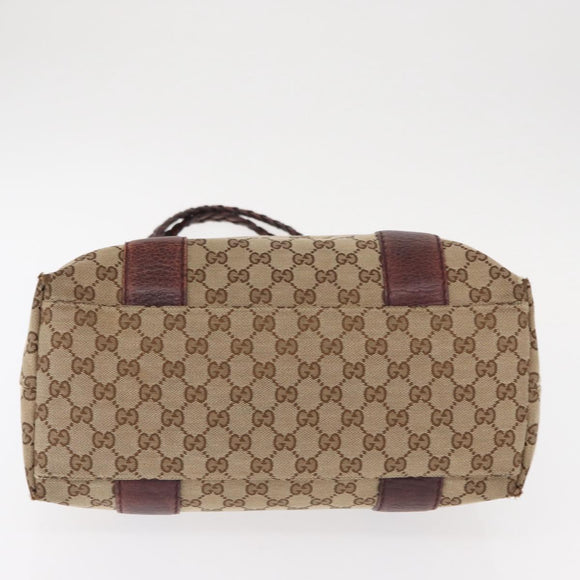 GUCCI GG Canvas Bamboo Tote Bag Beige Silver 232946 Auth ep12263
