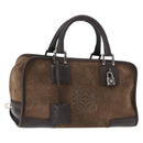 LOEWE Anagram Americana 28 Hand Bag Suede Leather Brown Silver Auth ep12264-1