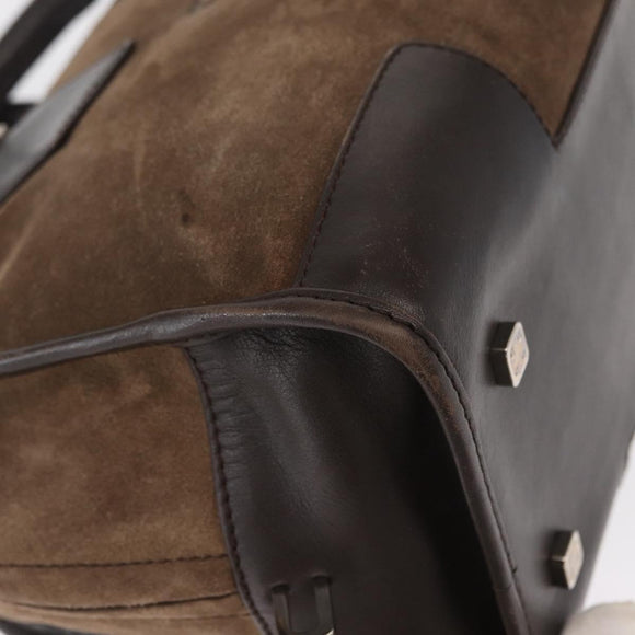 LOEWE Anagram Americana 28 Hand Bag Suede Leather Brown Silver Auth ep12264