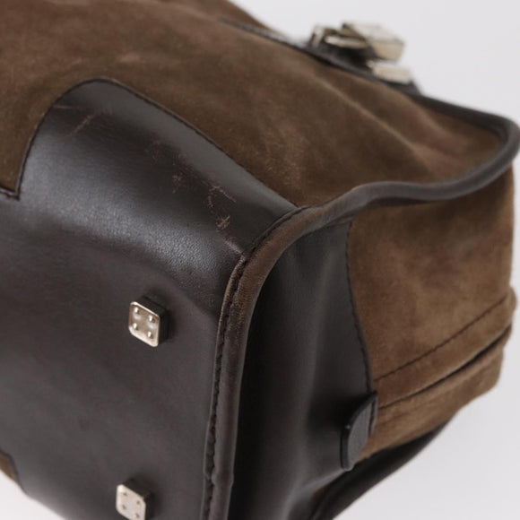 LOEWE Anagram Americana 28 Hand Bag Suede Leather Brown Silver Auth ep12264