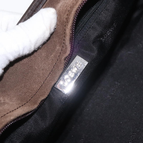 LOEWE Anagram Americana 28 Hand Bag Suede Leather Brown Silver Auth ep12264