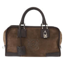 LOEWE Anagram Americana 28 Hand Bag Suede Leather Brown Silver Auth ep12264-13