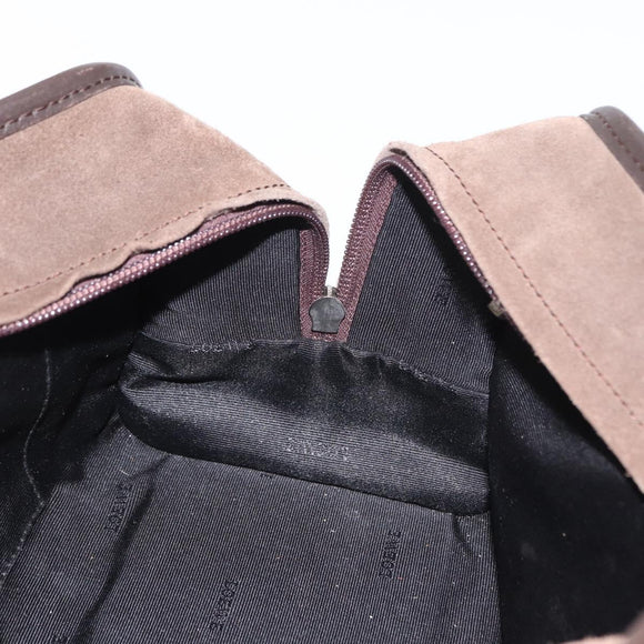 LOEWE Anagram Americana 28 Hand Bag Suede Leather Brown Silver Auth ep12264