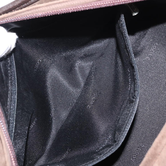 LOEWE Anagram Americana 28 Hand Bag Suede Leather Brown Silver Auth ep12264