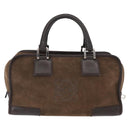 LOEWE Anagram Americana 28 Hand Bag Suede Leather Brown Silver Auth ep12264-2