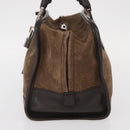 LOEWE Anagram Americana 28 Hand Bag Suede Leather Brown Silver Auth ep12264-3