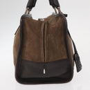LOEWE Anagram Americana 28 Hand Bag Suede Leather Brown Silver Auth ep12264-4