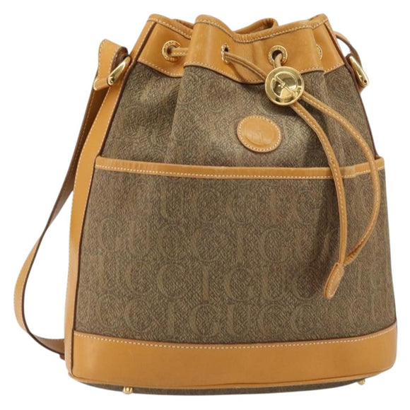 GUCCI Shoulder Bag Canvas Leather Beige Gold Auth ep12266