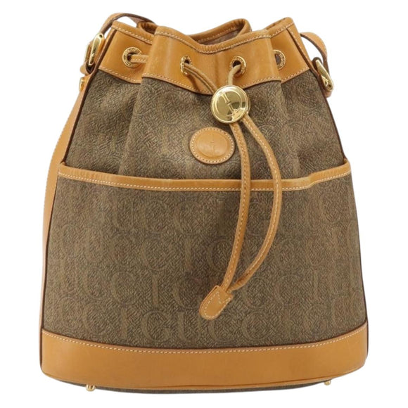 GUCCI Shoulder Bag Canvas Leather Beige Gold Auth ep12266