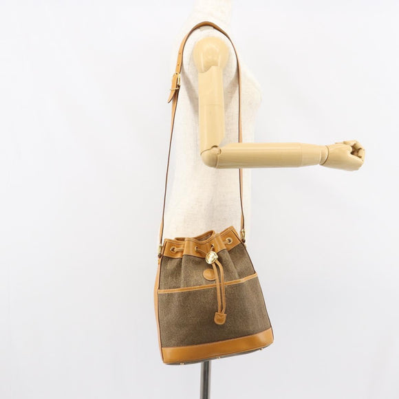 GUCCI Shoulder Bag Canvas Leather Beige Gold Auth ep12266