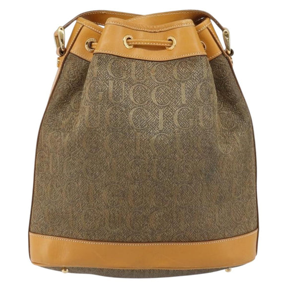 GUCCI Shoulder Bag Canvas Leather Beige Gold Auth ep12266