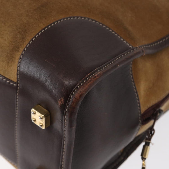 LOEWE Anagram Amazona 32 Hand Bag Suede Leather Brown Gold Auth ep12269