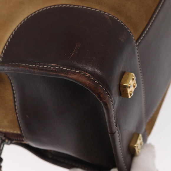 LOEWE Anagram Amazona 32 Hand Bag Suede Leather Brown Gold Auth ep12269