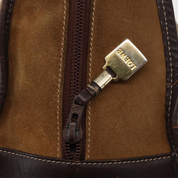 LOEWE Anagram Amazona 32 Hand Bag Suede Leather Brown Gold Auth ep12269