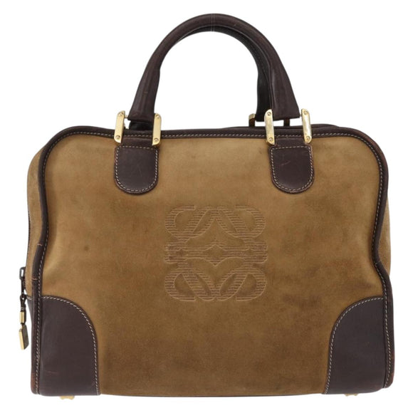LOEWE Anagram Amazona 32 Hand Bag Suede Leather Brown Gold Auth ep12269