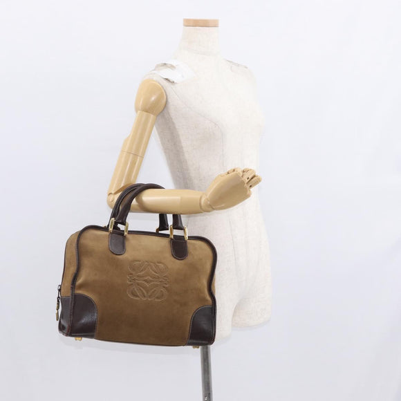 LOEWE Anagram Amazona 32 Hand Bag Suede Leather Brown Gold Auth ep12269