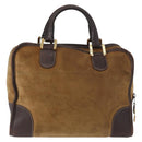 LOEWE Anagram Amazona 32 Hand Bag Suede Leather Brown Gold Auth ep12269-2