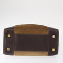 LOEWE Anagram Amazona 32 Hand Bag Suede Leather Brown Gold Auth ep12269-5