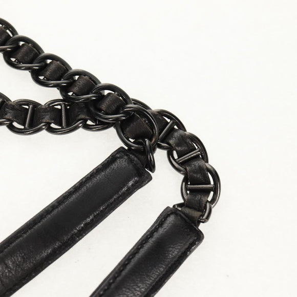 PRADA Chain Shoulder Bag Leather Nylon Black Auth ep12271