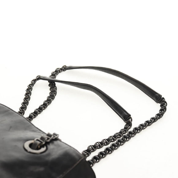 PRADA Chain Shoulder Bag Leather Nylon Black Auth ep12271