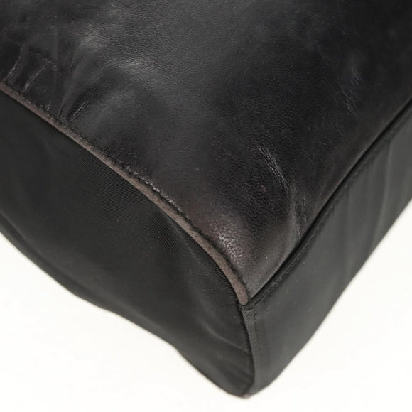PRADA Chain Shoulder Bag Leather Nylon Black Auth ep12271