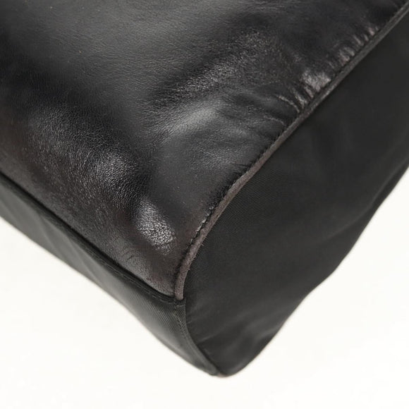 PRADA Chain Shoulder Bag Leather Nylon Black Auth ep12271
