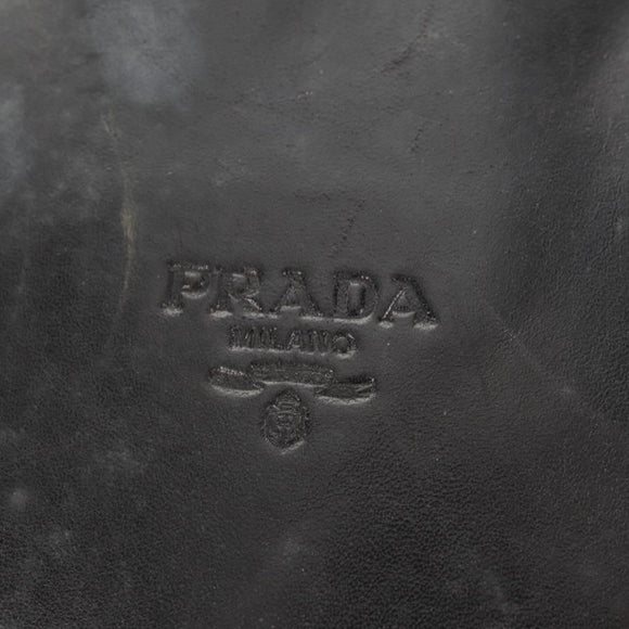 PRADA Chain Shoulder Bag Leather Nylon Black Auth ep12271