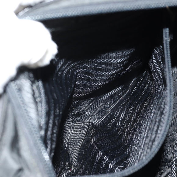 PRADA Chain Shoulder Bag Leather Nylon Black Auth ep12271