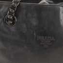 PRADA Chain Shoulder Bag Leather Nylon Black Auth ep12271-2