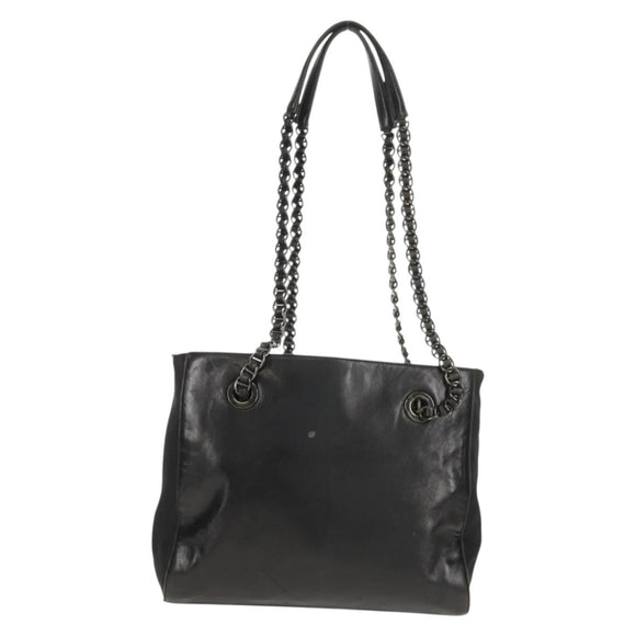 PRADA Chain Shoulder Bag Leather Nylon Black Auth ep12271