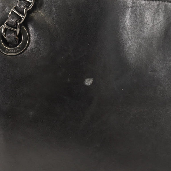 PRADA Chain Shoulder Bag Leather Nylon Black Auth ep12271